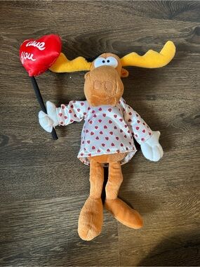 Bullwinkle J Moose 12" Plush Rocky & BullwinkleI "l Love You" Toy Network 2002